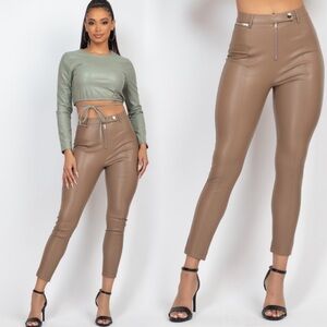 Light cocoa faux leather skinny pants